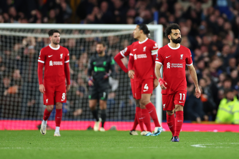 Salah ærgrer sig efter nederlaget til Everton på Goodison